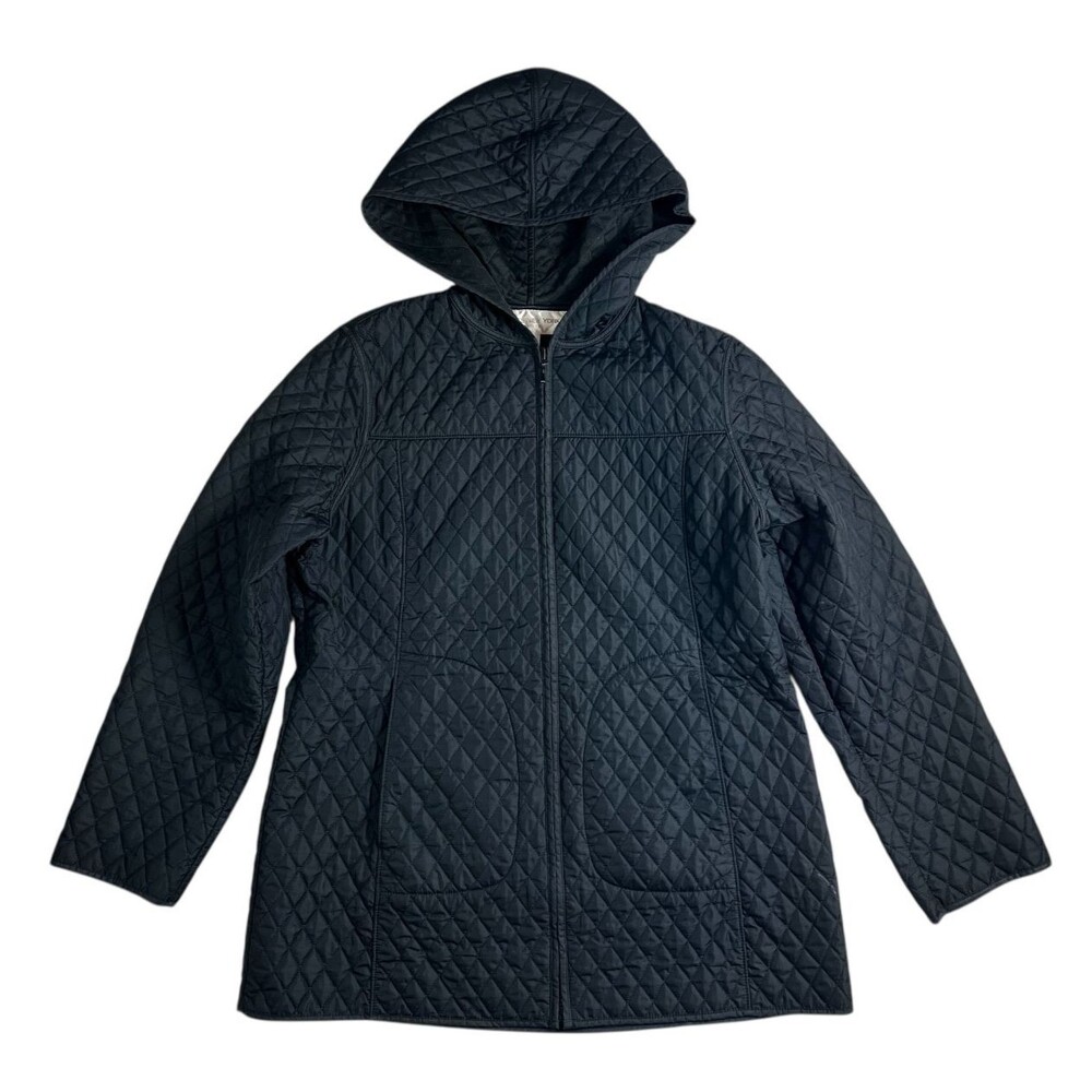 Jones New York Petite Black Quilted Jacket with Hood  Size MP  Lighter Weight